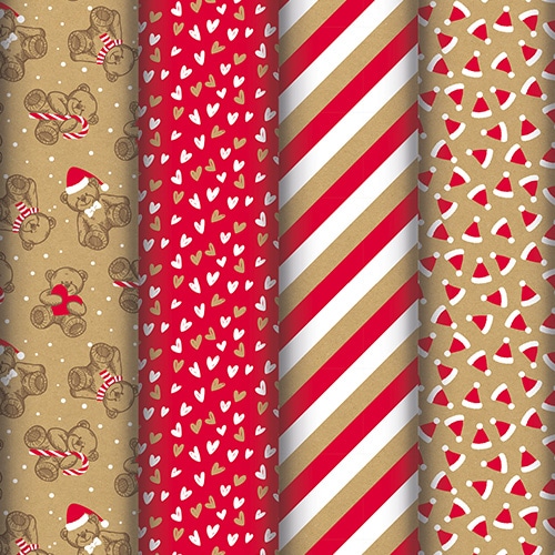 #クオバディス・ジャパン(国内販売のみ） 梱包用品 クリスマスラッピングペーパー 4柄 ベアー cf223929