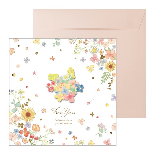 #包む レター 二つ折り色紙･ウッド  スウィートフラワー TS052