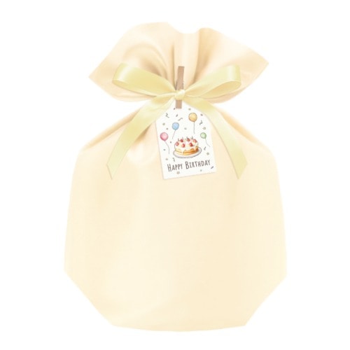 #包む 包装用品 シルキー巾着ギフトバッグ タグ2枚.リボン･クリップ各1個付セット クリーム TD052