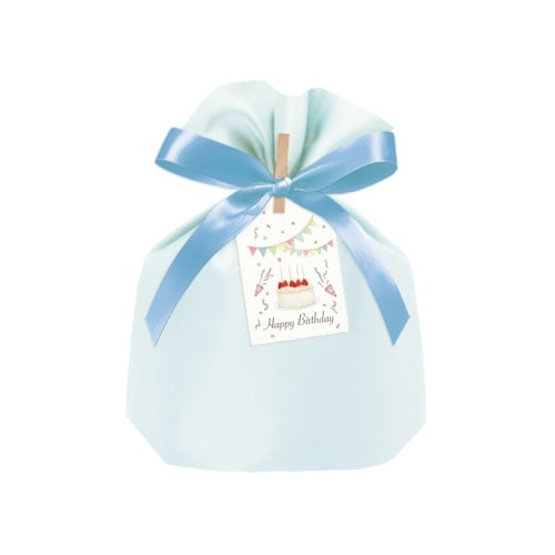 #包む 包装用品 シルキー巾着ギフトバッグ タグ2枚.リボン･クリップ各1個付セット ブルー TD054