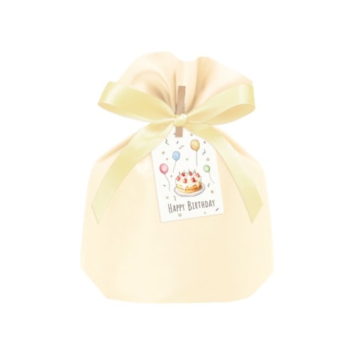 #包む 包装用品 シルキー巾着ギフトバッグ タグ2枚.リボン･クリップ各1個付セット クリーム TD055