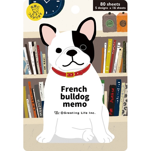 #グリーティングライフ メモ帳 アニマルダイカットメモ 5design･80Sheet フレンチブルドッグ ETN-218