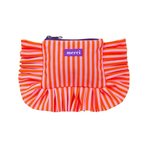 #KDT Japan 身辺雑貨 MERCI Stripe コットンポーチ S ピンク＆オレンジ 120914