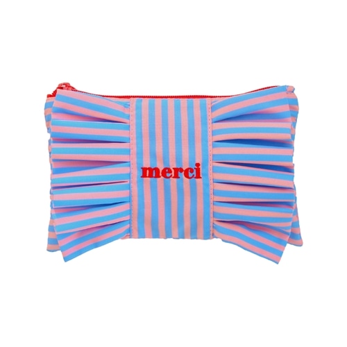 #KDT Japan 身辺雑貨 MERCI Stripe コットンポーチ M ブルー＆ピンク 120918