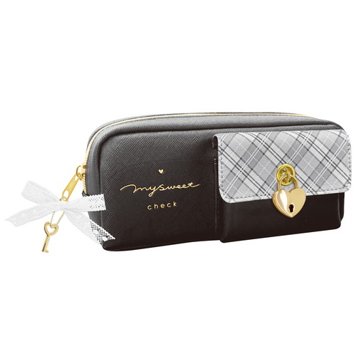#クーリア 収納用品 シークレットポケットペンポーチ  マイスイートチェック･ブラック 03237