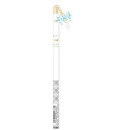 #クーリア  リボンＳＴチャーム付き鉛筆（2B・丸）  ホワイト／チェック 04633