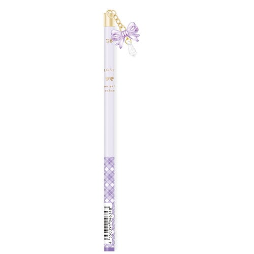 #クーリア  リボンＳＴチャーム付き鉛筆（2B・丸）  パープル／チェック 04634