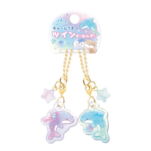 #クーリア 身辺雑貨 シーグラスアイランドツインキーホルダー チャーム付 イルカA 04744