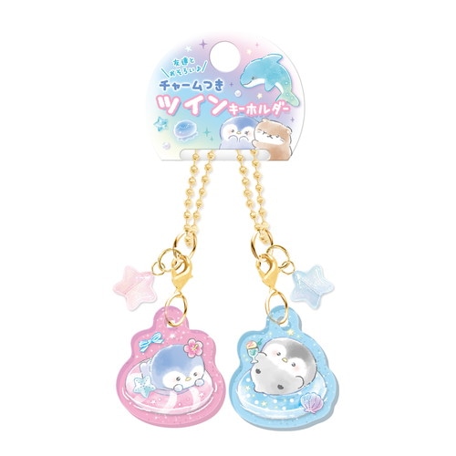 #クーリア 身辺雑貨 シーグラスアイランドツインキーホルダー チャーム付 ペンギン 04747