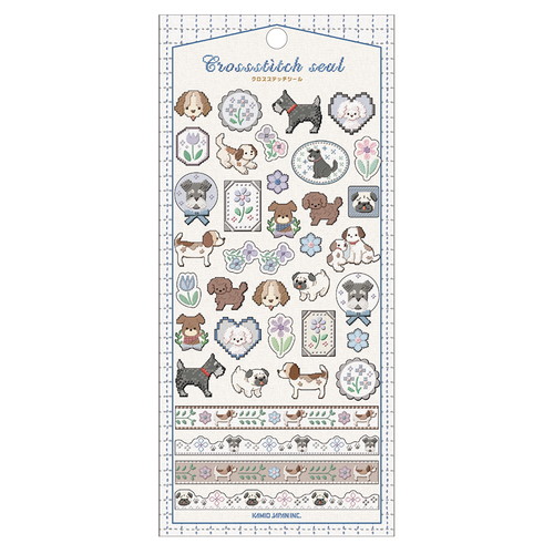 #カミオジャパン ステッカー クロスステッチシール  犬とフラワー 230516