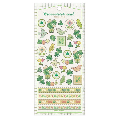 #カミオジャパン ステッカー クロスステッチシール  鳥とクローバー 230517