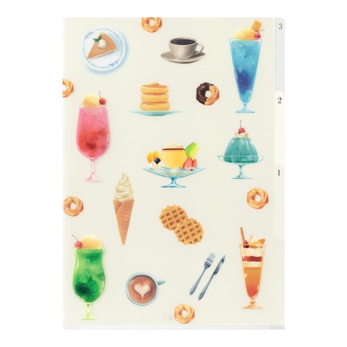 #デザインフィルミドリ(国内販売のみ） ファイリング用品 3ポケットクリアホルダー A4 喫茶店柄 35670006