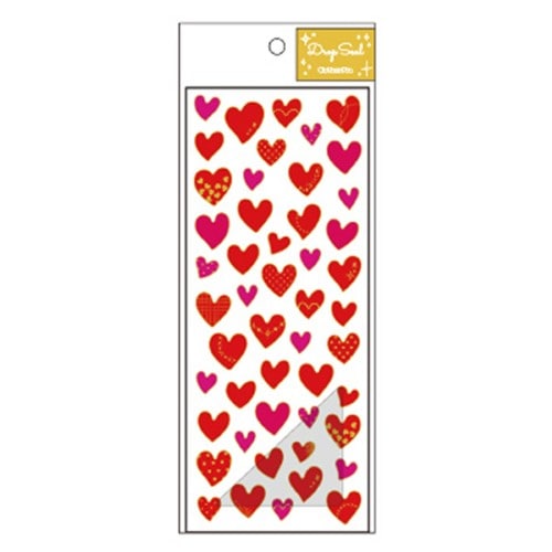 #クローズピン シール ふち箔クリアドロップシール  レッドハート US16689