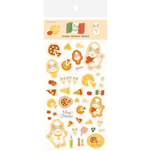 #古川紙工 シール 透明シールシート･イタリア  ピザにゃんこ QS345