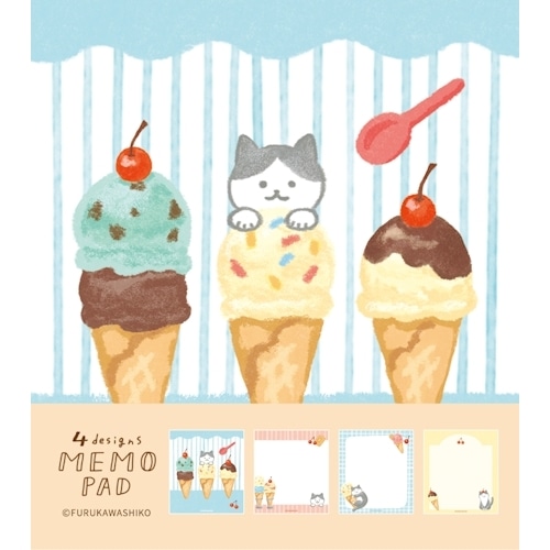 #古川紙工 メモ帳 メモパッド  ねことアイスクリーム LM414
