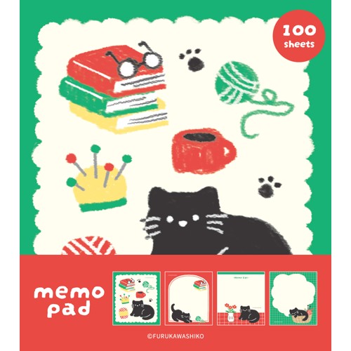 #古川紙工 メモ帳 メモパッド ４design･100Sheet 家とねこ LM480