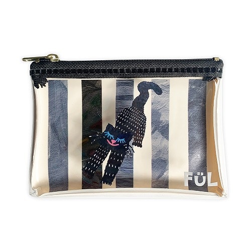 #KITERA 身辺雑貨 ネコラージュケース ファスナー付 ストライプgray F-NC-06