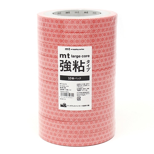 #カモ井加工紙(国内販売のみ） 梱包用品 mt･LargeCore強粘 封緘用･25m×10巻 麻の葉朱赤･10P MT10L075