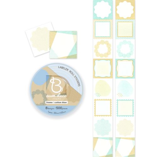 #ビバリー シール ラベラーロールシール･バウム 8design･500Sheet フレーム･コットンブルー SL-280