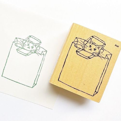 #こどものかお 印章用品 Ｎアイラブスタンプ  紙袋ネコ 1536-011