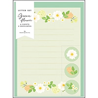 #グリーティングライフ(国内販売のみ） レター フラワーレターセット 便箋6枚･封筒･シール各3枚 グリーン LYS-52