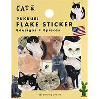 #グリーティングライフ シール そで山かほ子･ぷっくりフレークシール 8design･各3peace キャット SDCK-63