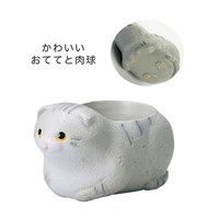 #ケー・イー・アイ ポット リトルレジンポット くつろぎねこ  スコティッシュフォールド グレー 4894