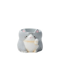 #ケー・イー・アイ ポット リトルレジンポット まねきいえねこ  アメショ・グレー 5477