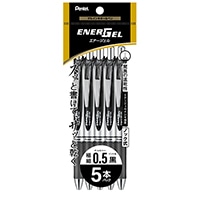 #ぺんてる ボールペン エナージェル 0.5mm･黒･5本パック シルバー軸 XBLN75Z-A5