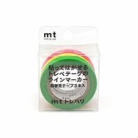 #カモ井 マスキングテープ ｍｔトレハリ　詰替用テープセットＣ　蛍光
（蛍光グリーン、蛍光イエロー、蛍光ピンク） 5mm×7m  MTTCP04